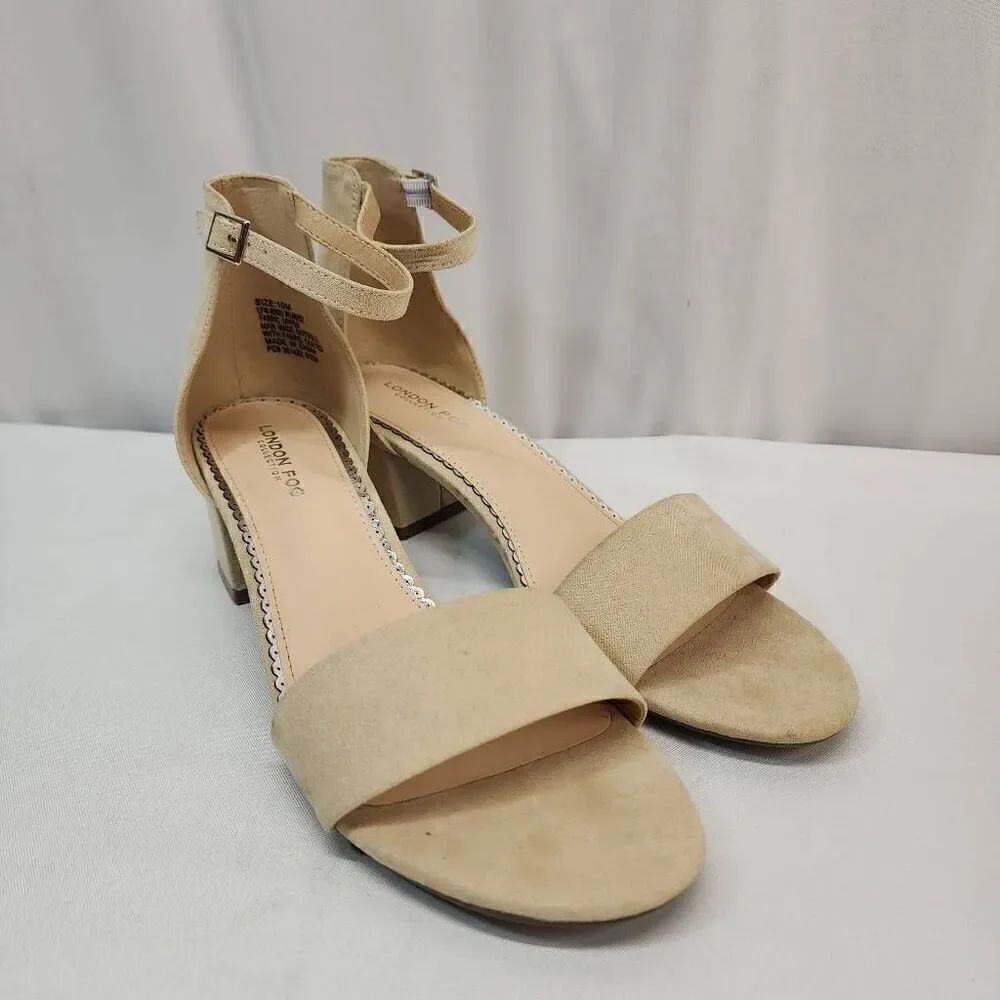 London Fog Size 10 M LFW-NIKKI BEIGE TAN DRESS SHOES Block Heel Ankle Strap EE